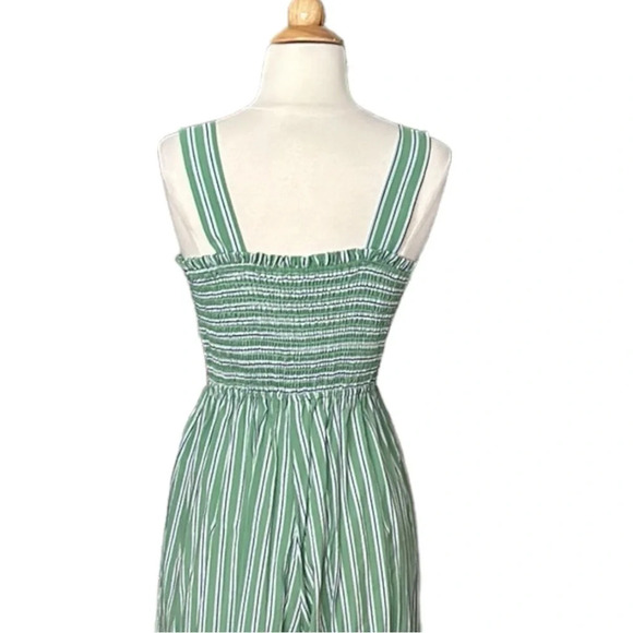 Boho Smocked Bodice Striped Wide Leg Jumpsuit Pockets, XS - Picture 9 of 16